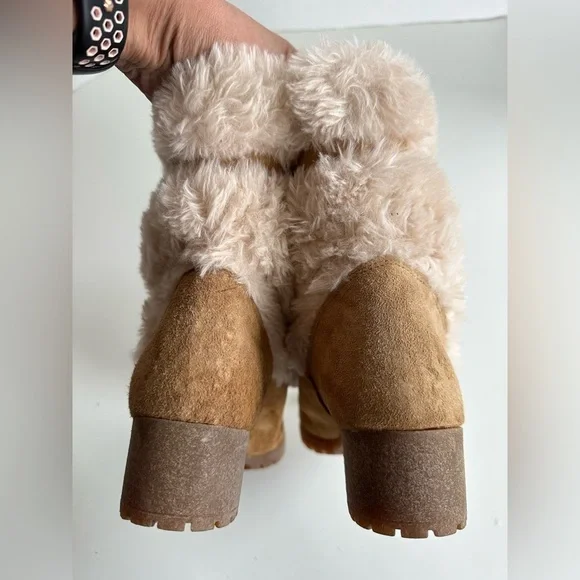 Vintage 70s 80s Hush Puppies Lined Fur Lace Up Suede Boots Size 7.5 - Picture 5 of 8